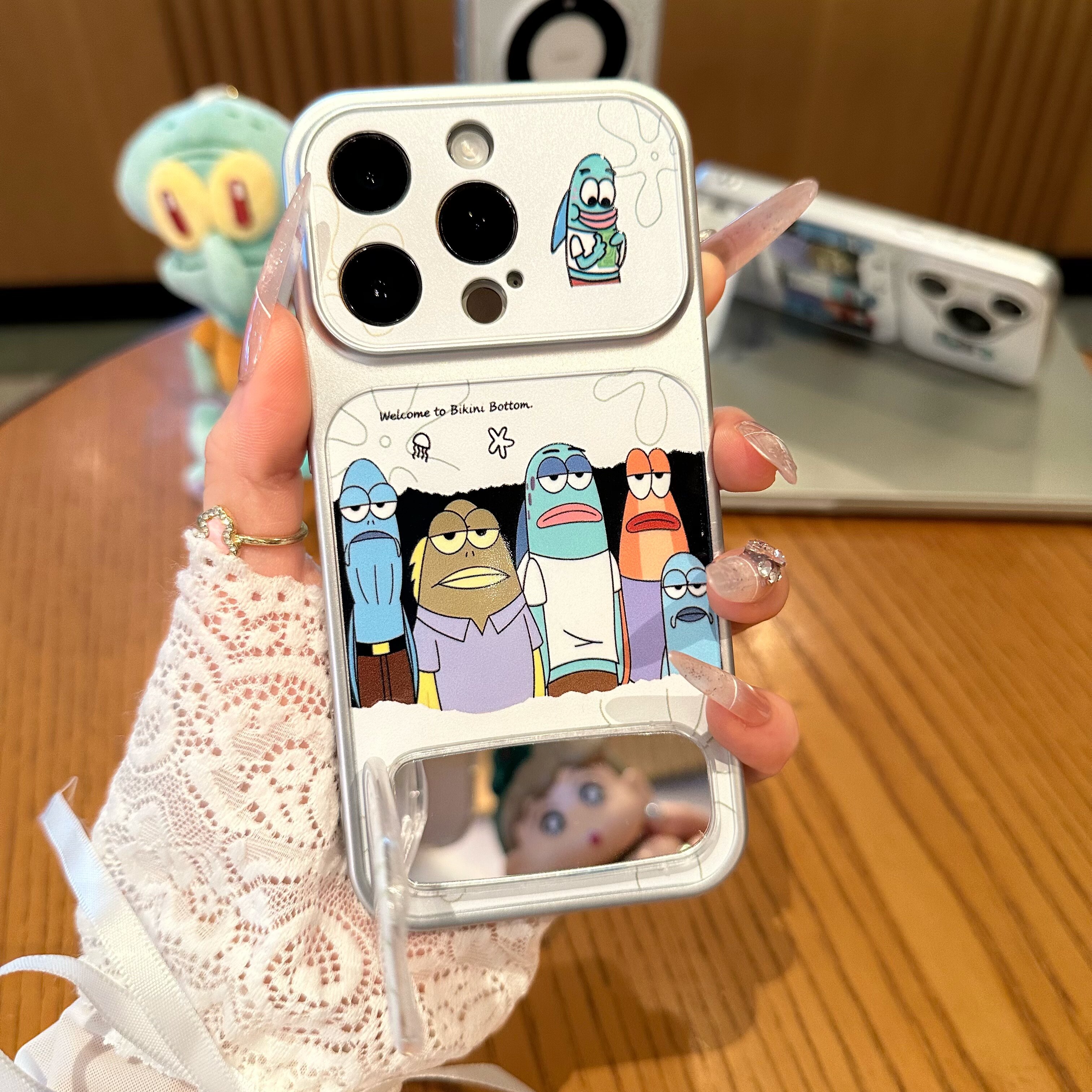 比奇堡路人鱼适用苹果17promax手机壳iPhone16华为p80小米17pro卡通13荣耀magic8支架OPPOreno15红米VIVOx300