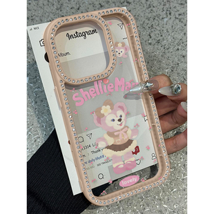 日韩可爱雪莉玫适用iPhone16promax新款钻石手机壳14pro超火卡通15promax高级少女心13透明12防摔壳11保护套