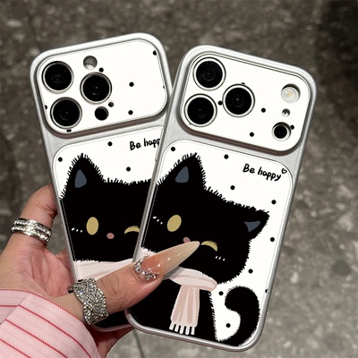 波点黑猫猫适用苹果16promax手机壳iphone15新款13创意12电镀壳14保护套小米17pro防摔华为p70荣耀oppofindx9