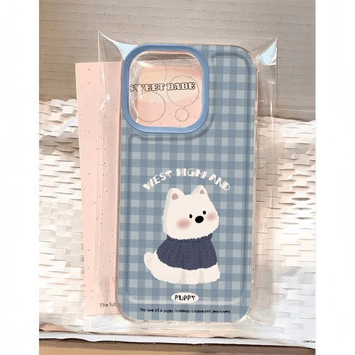 可爱格纹小狗全包手机壳少女心