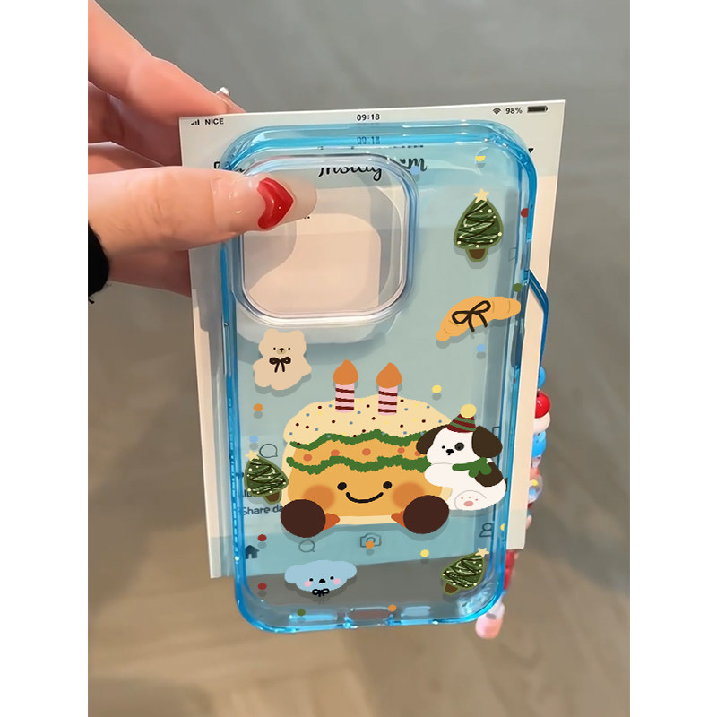 趣味插画蛋糕手机壳冰透蓝软壳