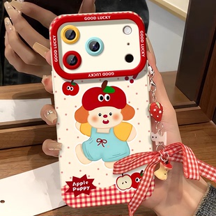 红格纹苹果小狗适用苹果16promax手机壳iPhone15卡通14promax可爱13创意12个性 11白色磨砂天使眼17promax男女