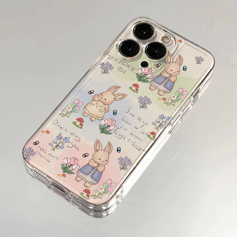 鲜花兔子适用苹果16promax手机壳iphone15新款mate60透明12红米note13文艺小米14华为pura70软壳vivoppo荣耀