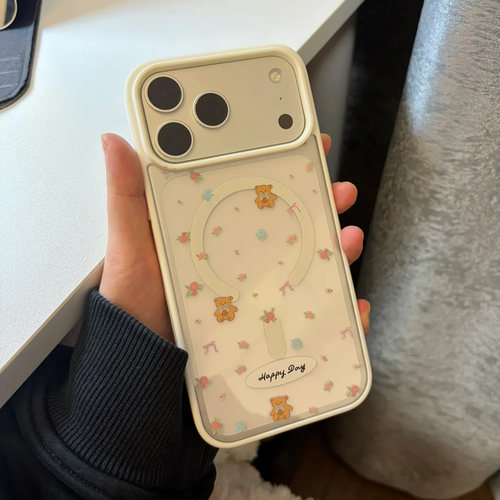 满屏碎花小熊适用iPhone16promax无线充电磁吸手机壳15promax新款14promax透明11卡通12可爱13创意16简约17p