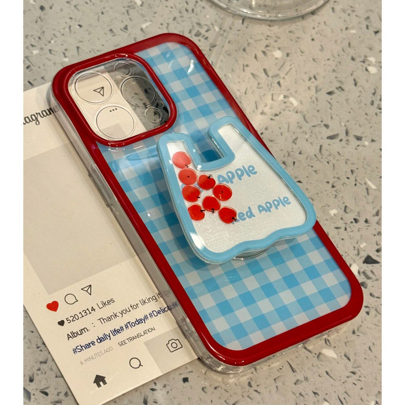 蓝白格纹购物袋支架手机壳创意