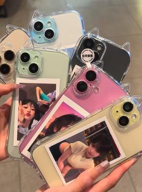 小蛮腰猫耳朵适用苹果16promax手机壳iphone17pro新款13简约12日韩可爱11保护套15promax防摔14plus透明软壳