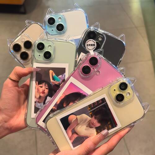 简约趣味小蛮腰猫耳朵手机壳透明