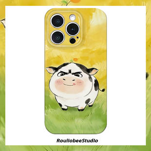 黄绿草地牛适用iPhone16promax手机壳苹果13菲林15华为p80少女心vivos30小米17pro支架opporeno14红米k80荣耀