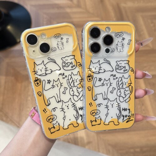 线条小猫适用苹果16promax手机壳mate80华为p90韩系OPPOReno15红米K90卡通14vivos50小米17pro荣耀magic8软壳
