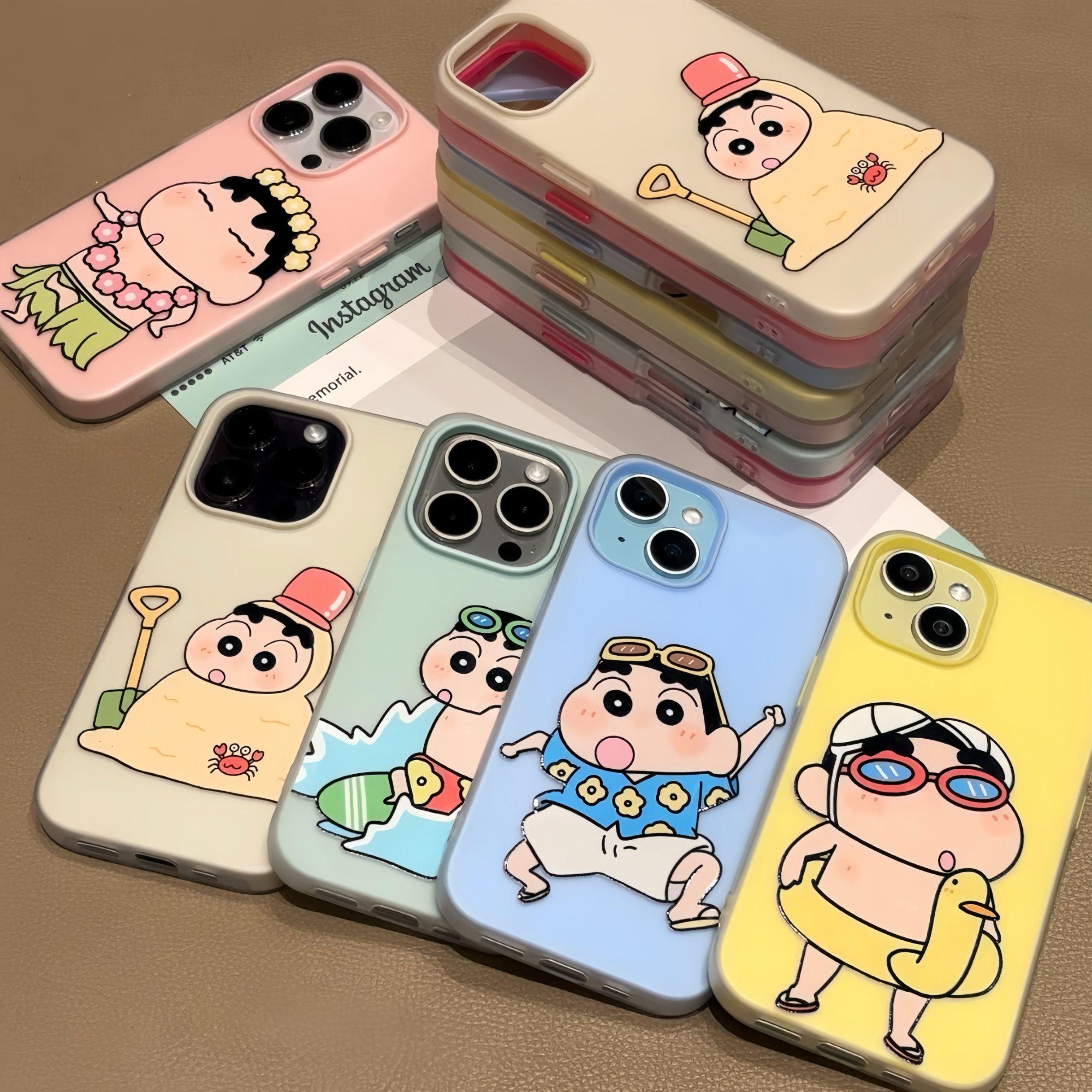 可爱小新插画肤感果冻二合一软壳