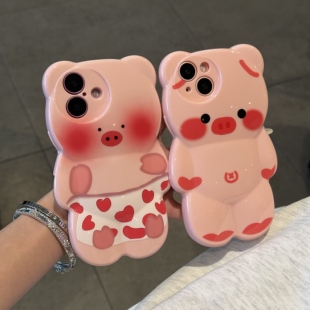 趣味猪猪适用苹果16promax手机壳iphone14pro新款13卡通12日韩可爱11保护套15promax全包防摔15plus小熊软壳