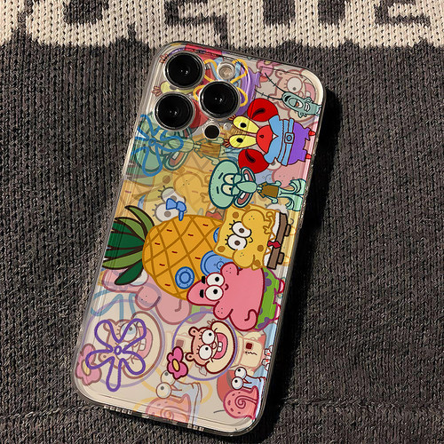 卡通插画海绵宝宝手机壳透明防摔