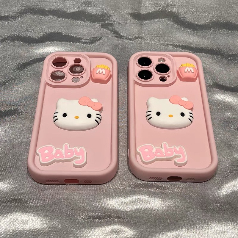 樱花粉立体卡通可爱KT猫适用iPhone13手机壳苹果14promax硅胶XR新款女15网红小众12pro全包14plus保护套XSMAX