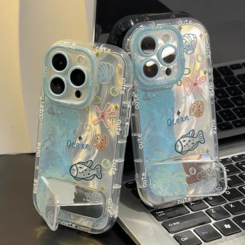 可爱卡通海洋小鱼支架手机壳防摔