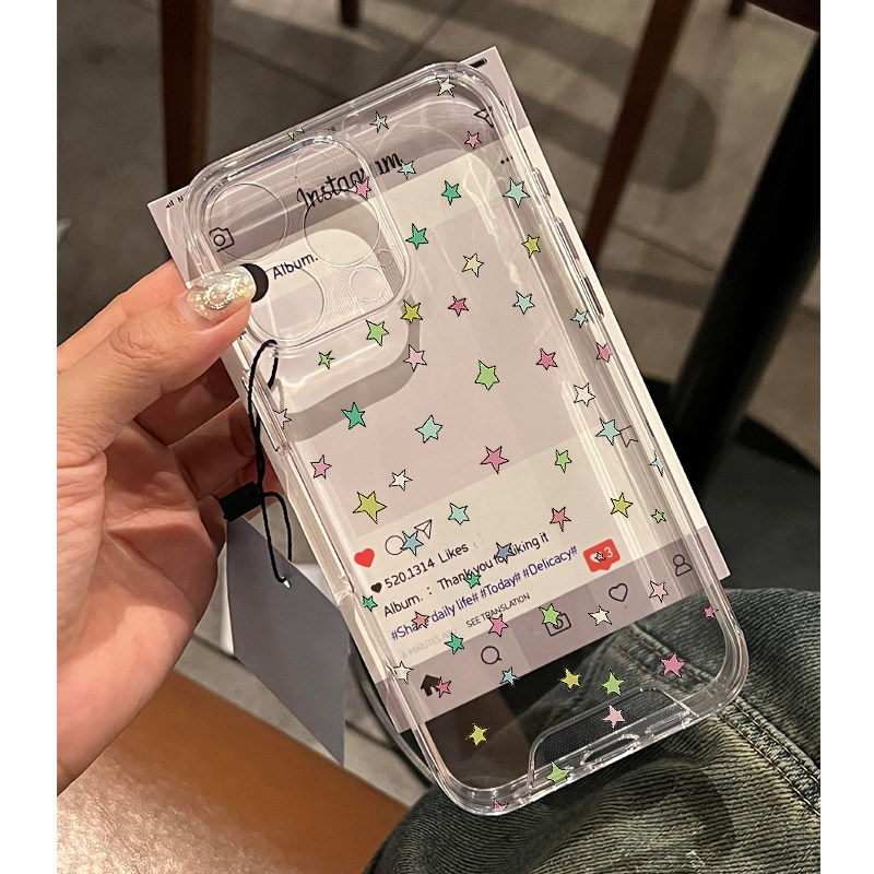 彩色星星适用苹果16promax手机壳iphone15新款mate60透明14红米note13防摔k60小米华为pura70软壳vivoppo荣耀