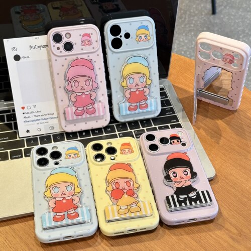可爱卡通支架适用苹果16promax手机壳mate80华为p90时尚OPPOReno15红米K90少女14vivos50小米17pro荣耀magic8