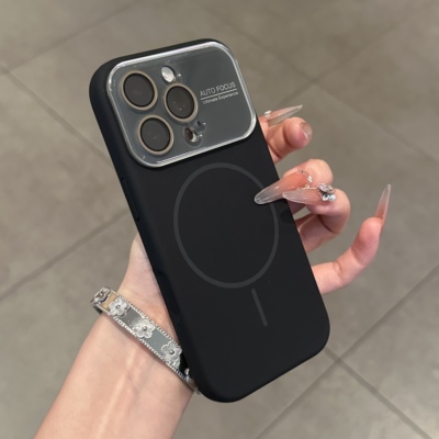 黑色大视窗液态磁吸适用苹果16promax手机壳17promax硅胶按键全包iPhone13简约肤感14pro防摔15plus男女款12