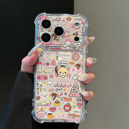 涂鸦可爱小熊适用iPhone18promax手机壳16苹果17pro华为mate80小米17荣耀500卡通VIVOx300防摔OPPO红米note14
