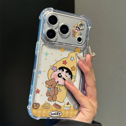 卡通抱熊小新适用iPhone17promax手机壳苹果16pro华为mate70新款13小米15荣耀300vivo四角防摔oppo红米note14