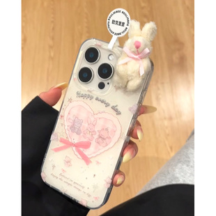 蝴蝶结小熊适用iPhone16pro手机壳13苹果15promax可爱12 p70童趣vivo小米14红米k80荣耀oppo 11华为mate60新款