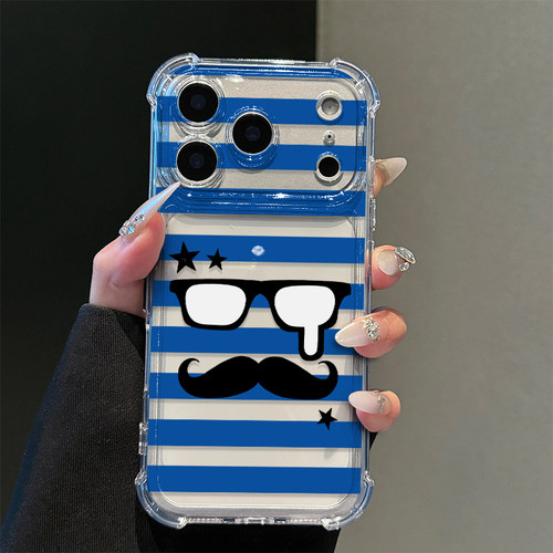 条纹胡子眼镜适用iPhone17promax手机壳15苹果16pro华为mate80小米17荣耀500卡通VIVOx300防摔OPPO红米note14