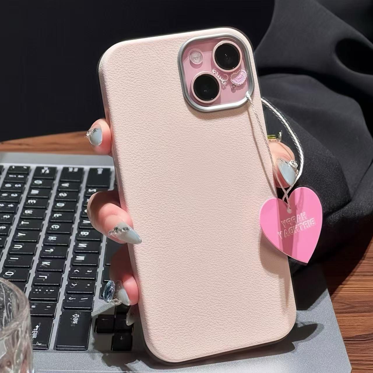 粉色荔枝纹适用iPhone17手机壳15苹果16pro简约13华为mate70新款vivo小米17pro红米note14荣耀oppo软壳12秋冬