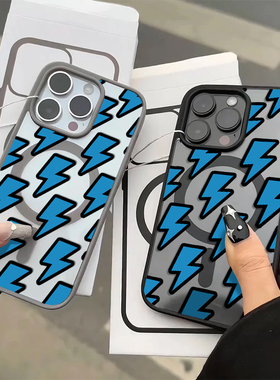 ins蓝色闪电适用苹果16promax手机壳iphone14pro新款13个性12创意11保护套15promax全包防摔15plus男生磁吸壳