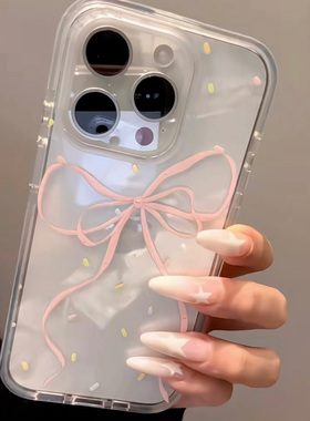 韩系粉蝴蝶结适用iPhone16promax手机壳苹果13透明12华为mate70简约vivox200小米15防摔oppo软壳红米k80荣耀