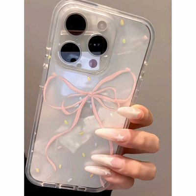 韩系粉蝴蝶结适用iPhone16promax手机壳苹果13透明12华为mate70简约vivox200小米15防摔oppo软壳红米k80荣耀