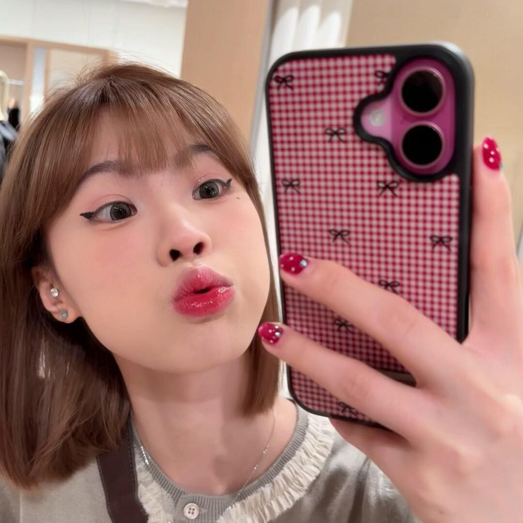 玫红蝴蝶结格适用苹果16promax手机壳iphone14pro新款13卡通12日韩可爱1保护套17promax防摔15plus透明亚克力