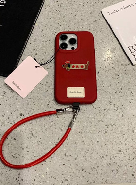 ins日韩卡通腊肠狗适用苹果15promax手机壳新款iPhone17pro原创11腕带皮绳16promax保护套12闺蜜13皮质14软套