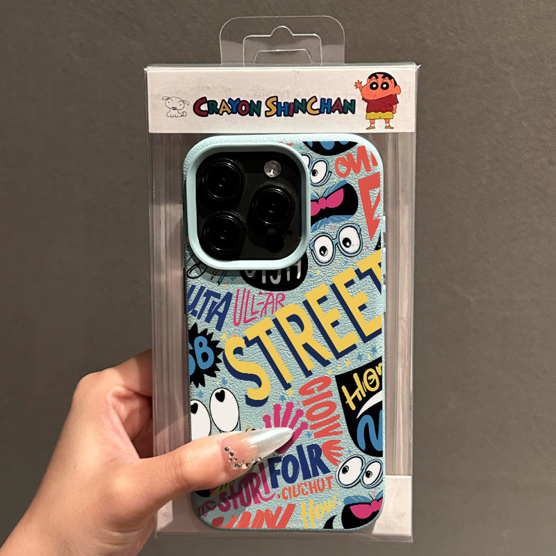 街头涂鸦插画适用苹果15promax手机壳iPhone16pro新款荔枝纹13欧美风小众12个性皮质11防摔14pro保护套男款潮