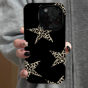 黑色星星豹纹适用苹果16pro手机壳iPhone15可爱华为mate60新款 p70pro磨砂菲林vivo小米14红米k70荣耀oppo女17