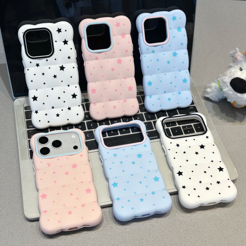 日韩满屏小星星适用iPhone16promax苹果17ProMax新款13纯色12云朵方块壳17pro高颜值15pro简约17时尚14手机壳