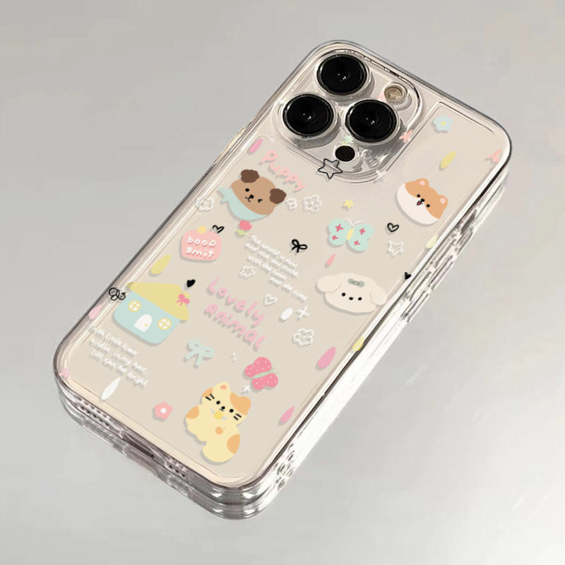 可爱小猫小狗适用苹果15手机壳12/11vivox100透明红米note13防摔小米14保护套华为pura70荣耀100软壳OPPO硅胶