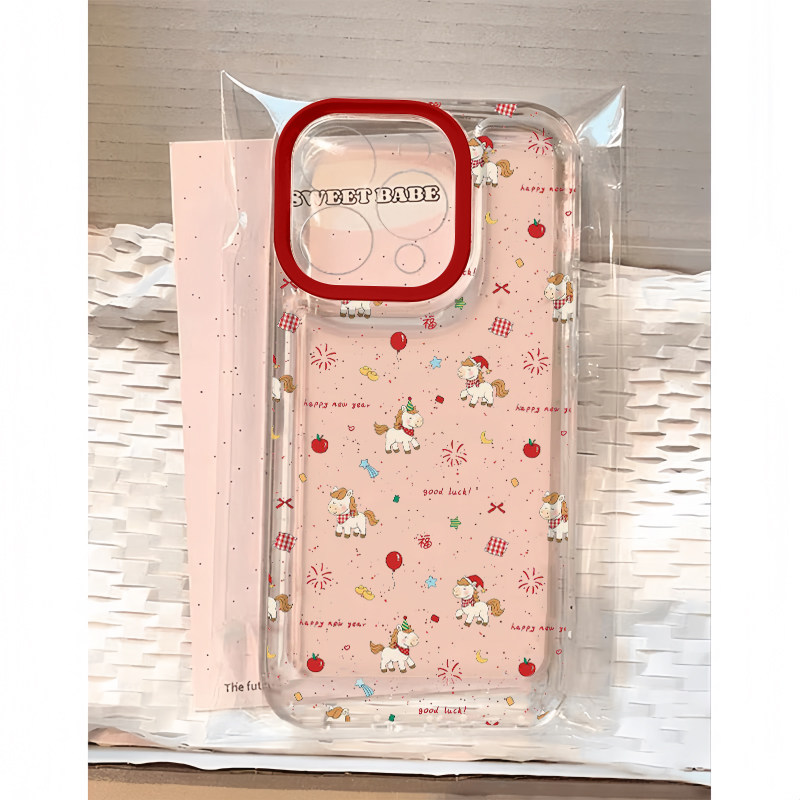 新年小马适用iphone16promax手机壳苹果17透明15华为mate70卡通vivos30防摔oppo软壳红米note14荣耀300小米14