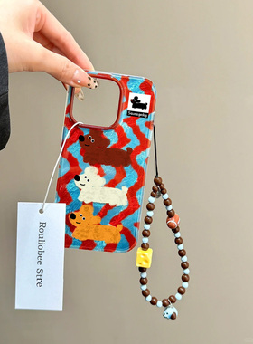 条纹腊肠狗适用苹果15promax手机壳iphone16pro链条12华为mate60新款17/p70vivo小米13红米note14荣耀oppok80