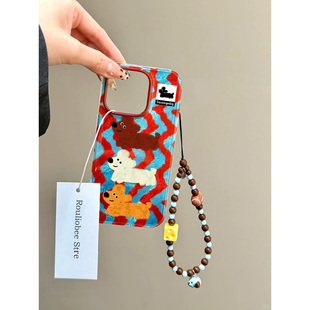 条纹腊肠狗适用苹果15promax手机壳iphone16pro链条12华为mate60新款 p70vivo小米13红米note14荣耀oppok80