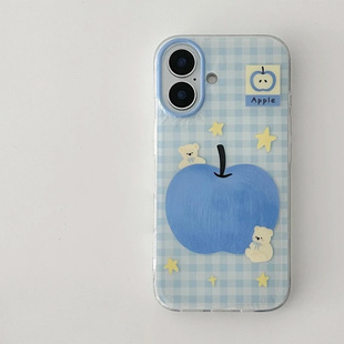 涂鸦蓝苹果适用iPhone16pro手机壳13苹果15promax可爱12 p70创意vivo小米14红米k70荣耀oppo 11华为mate60新款