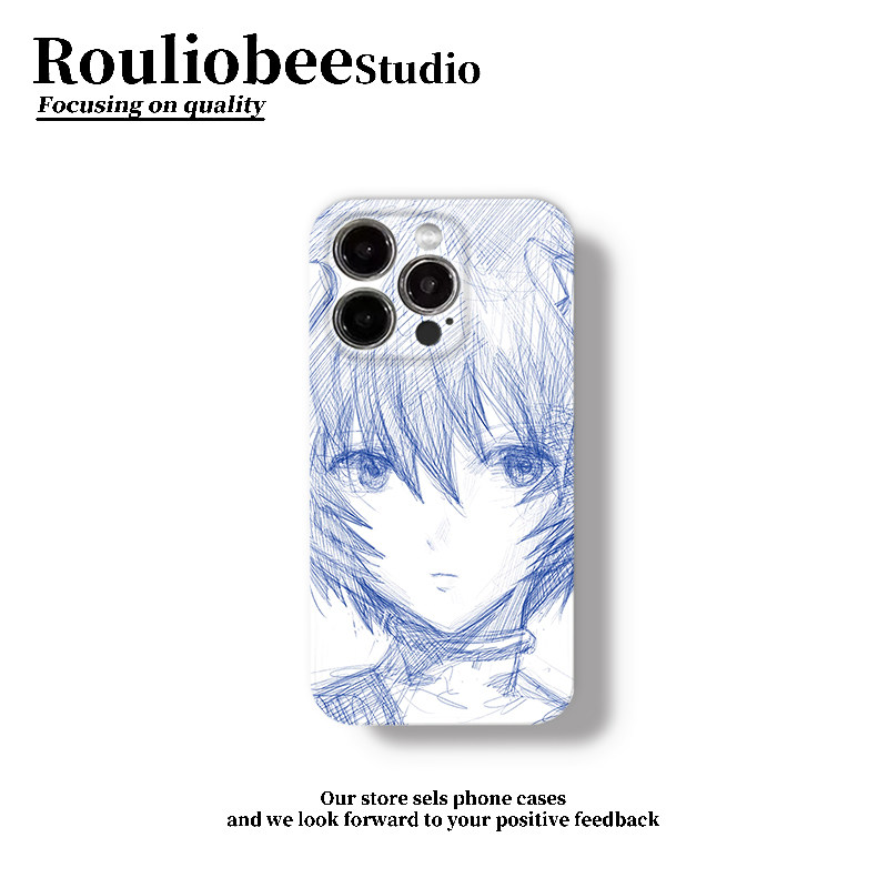 蓝色素描女孩适用苹果16pro手机壳iphone15promax可爱13华为mate60新款p70菲林壳vivo小米14红米k70荣耀oppo