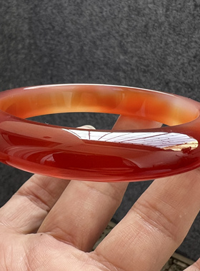 红玛瑙手镯女天然原色冰透荧光无烧车厘子俏色玉髓镯子59