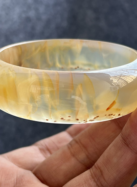 精品纯天然原色玛瑙玉髓手镯粉红龙纹通透润泽甜美显贵气玉镯60口