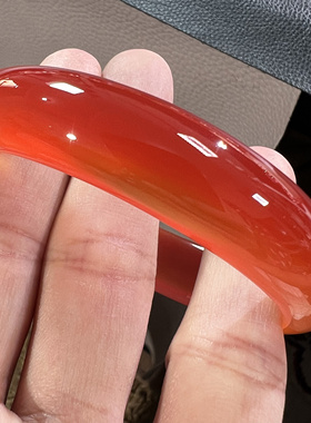 精品红玛瑙手镯天然冰透荧光镯子红色礼物女秀气60.6-14.6-8