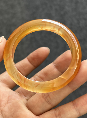 天然玛瑙手镯原石原色龙纹橘色48口径