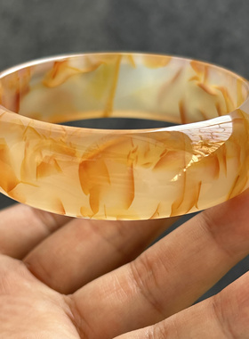 精品纯天然原色玛瑙玉髓手镯粉红龙纹通透润泽甜美显贵气玉镯62.5