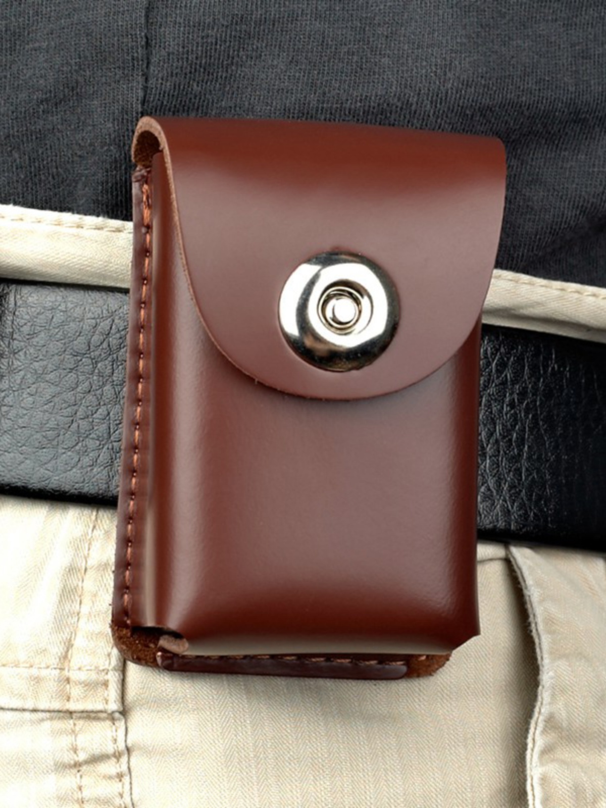 真皮折叠老花镜盒夹子腰挂折叠眼镜包抗压中老年便携穿皮带眼镜盒