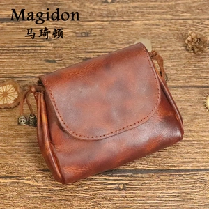 手工擦色植鞣皮零钱包女士复古国风头层牛皮真皮钥匙包耳机收纳包