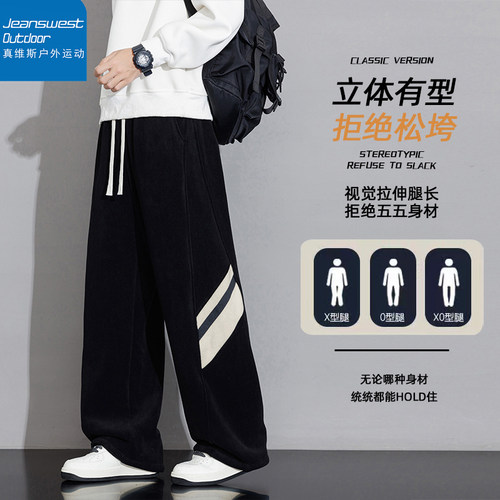 真维斯户外运动奥粒绒休闲裤冬宽松百搭直筒加绒加厚摇粒绒抓绒裤