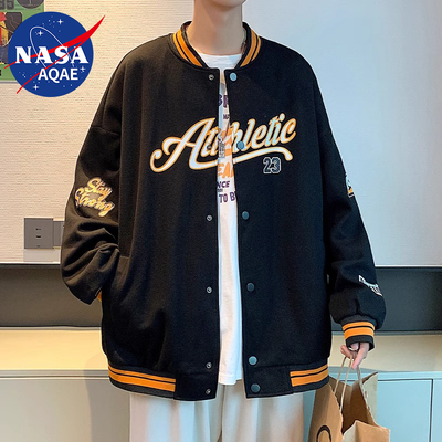 NASA AQAE联名美式棒球服情侣2025新款潮牌复古开衫男女夹克外套