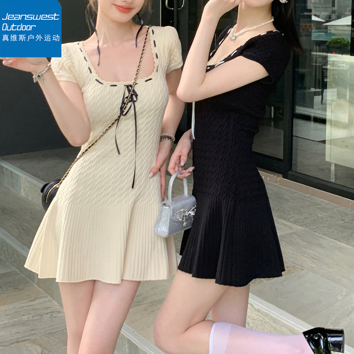 真维斯户外运动博主穿搭小个子小众女气质独特法式复古连衣裙潮